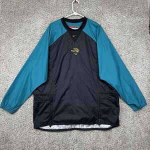 Vintage Jacksonville Jaguars Windbreaker XXL Nike Black Teal‎ V Neck Adirondack